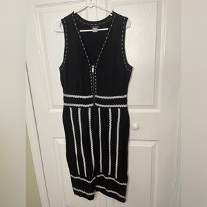 Venus‎ Black & White Midi Sleeveless Dress with Rope like Detail Full Zip Sz L